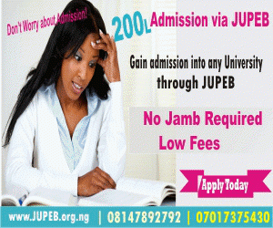 JUPEB: Gain 200 level admission into UNILAG or other universities through JUPEB . No Jamb required   Low fees